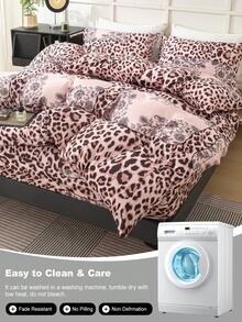 3pcs Leopard Print Duvet Cover Set, Super Soft & Breathable Microfiber Fabric, All Season Use, Machine Washable, Wrinkle Resistant, Suitable For King/Queen/Full/Double Bed, Home, Dorm, Apartment, Hotel, Vacation Rental, Gift - Multicolor - View 11