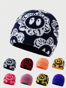 1pc Men's Unique Sunflower Embroidery Beanie Hat, Suitable For Autumn Winter Daily Wear Halloween Fall Outfit - 彩色 - 查看 1