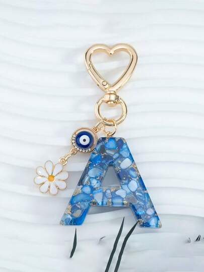 1pc First Letter Blue Evil Eye Keychain - Symbolic Gift, Protection And Good Luck - Fashion Accessory, Suitable For Car Keys/Bag Hangers, Ideal Holiday Gift Accessory