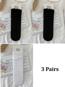 1/3 Pairs Spring/Summer Thin Knee-High Socks, Ballerina Style Mid-Calf Socks, Lolita Cable Knit JK Socks, Mesh Hollow Slouch Socks, No-Show Socks, Lace Straight Tube Socks - Multicolor - View 19