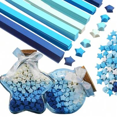 540 Sheets Gradient Blue Star Folding Paper DIY Folding Art Production Creative Art Decoration Birthday Anniversary Wedding Festival Gifts School Teaching Supplies