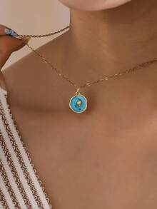 1 pieza Collar con colgante de esmalte azul con tema oceánico para mujeres - 12 estilos de encantos de playa (árbol de palma, caballito de mar, estrella de mar, tortuga) - Joyería de moda minimalista de verano para uso diario y vacaciones - Multicolor - Ver 14