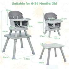 COSTWAY 6-In-1 Baby High Chair With 5-Point Harness And Removable Tray, Grey - Grey - View 3