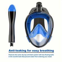 Full-Face Snorkel Mask With Detachable Camera Mount - Upgraded 180° Panoramic Dive Mask Featuring  Breathing System - Dry-Top, Anti-Fog, And Leak-Proof Design For Adults - 藍色L/XL - 查看 5