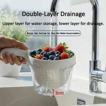 Rổ thoát nước nhà bếp 2 tầng (có tay cầm) - Bát rửa rau củ quả bằng nhựa hai lớp, tiện dụng để rửa các loại quả mọng và cà chua nhỏ, hộp đựng trái cây. - Một kích cỡ phù hợp cho tất cả - Xem 11