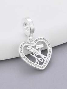 1pc Minimalist Heart-Shaped Bead Decor Hair Accessory, Versatile DIY Bracelet/Necklace Gift - Silver - View 3