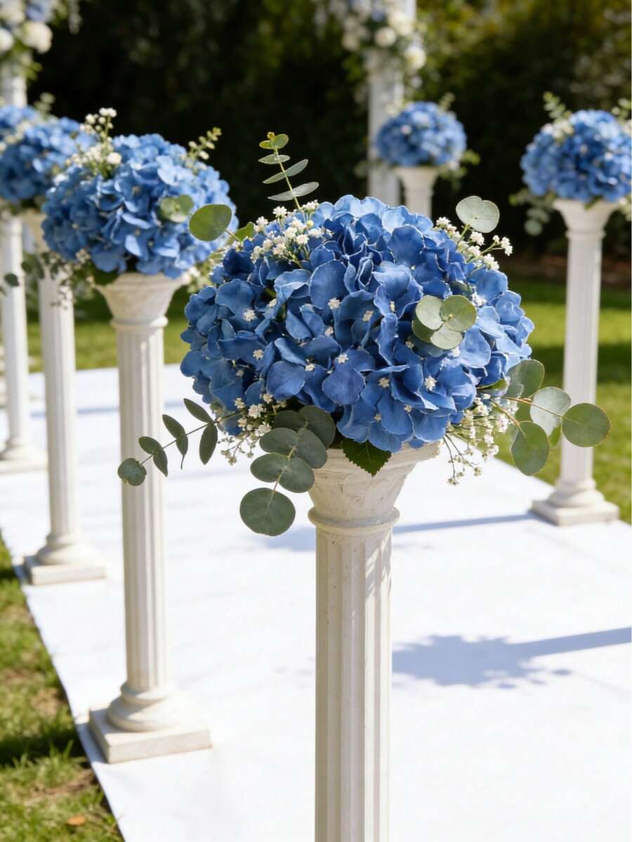 5/10/250pcs Artificial Hydrangea Flower Heads And Stems Set, Suitable For Wedding, Home Garden And Party Decoration - Royal Blue - View 1