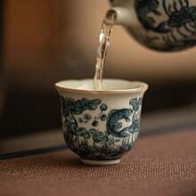 Tách trà kiểu Trung Quốc giả đá nung, họa tiết cá và tảo, tách trà gốm Gongfu, tách trà nhỏ, tách đơn. - Nhiều màu - Xem 3