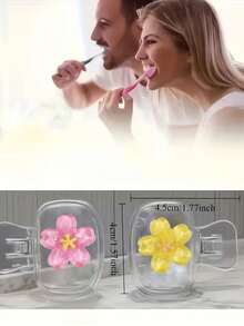 2pcs Sakura Pattern Portable Toothbrush Cover, Cute Sakura Design, Transparent White Travel Toothbrush Storage Box; Fresh And Adorable Style, Spring Elements; Portable Toothbrush Head Protector, Toothbrush Storage Clip, Toothbrush Protective Cover, Toothbrush Head Protection, Portable And Easy To Carry Design, Travel Dust-Proof Toothbrush Cap, Ideal Gift For Couples, Friends, Family, Teachers And Travel Enthusiasts, Essential For Home And Dorm. - Multicolor - View 10