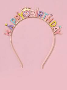 1pc Girls' Happy Birthday Crown Headband With Heart Decor, Suitable For Birthday Party And Celebration Gift - Multicolor - View 3