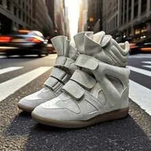 IS-Invisible Height High-Top Women's Shoes (2026 New Arrival) Vibrant Color Blocking, Flat Casual, Closure Design Sneakers, Suede High-Top Women's Invisible Wedge Shoes Retro Sporty Silhouette With French Lazy Charm Ideal For Casual Campus Parties And Versatile Multi-Scene Sporty Footwear - 白色 - 查看 4