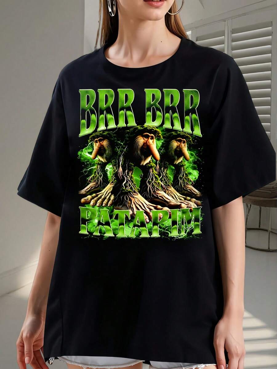 Camiseta Vintage Estilo Bootleg de los 90 Brr Brr Patapim, Brer Brarr, Regalos de Animales Italianos con Estampado Brainrot para Hombre y Mujer, Camiseta Unisex Estampada 2101 - Hecha de algodón puro, es suave y transpirable, adecuada tanto para hombres como para mujeres. Es una camisa informal adecuada para todas las estaciones y un recuerdo elegante. Es adecuado para el uso diario, los entusiastas de la moda urbana y los amantes de la música. - Negro - Ver 1