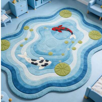1件锦鲤池塘图案地垫，儿童房装饰地毯，装饰垫，儿童游戏垫，装饰地毯，卧室装饰，小地毯，地毯，家居装饰，户外地毯，可水洗地毯
