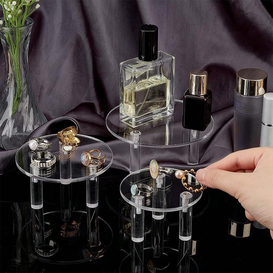 4.7/3.9/3.1 Inch 3-Leg Acrylic Round Display Stand, Transparent Mini Figurine Display Pedestal Suitable For Jewelry, Models, Toys, Desserts, Cosmetics Or Collections - Transparent - View 1