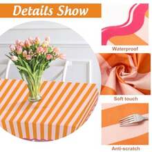 Scalloped Edge Orange Pink Striped Tablecloth Waterproof Linen Tablecloth Rectangle Table Cover for Home Kitchen Table Decoration 55 x 70 Inch - Naranja Rosa - Ver 5