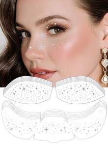12 piezas de tatuajes temporales de purpurina plateada para pecas, pegatinas de tatuaje de sombra de ojos con purpurina, tatuajes de pecas brillantes de estrellas, adecuados para Pascua, festivales de música, citas, fiestas de verano, carnavales - Plateado - Ver 10