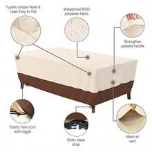 Tuyeho Patio Rectangular Table Cover 74 x 48 x 28 inch 600D Heavy Duty Outdoor Dining Table and Chairs Set Cover Waterproof and Weather Resistant for Your Furniture Set Beige and Brown - Beis - Ver 4