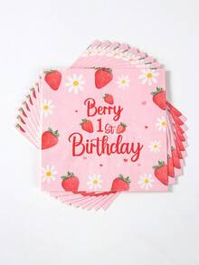 40件套浆果主题一周岁生日餐具套装，婴儿派对一次性餐具套装，纸盘、纸杯和餐巾纸，草莓主题一周岁生日派对用品，新娘送礼会回礼，婴儿派对用品，性别揭晓派对装饰，男宝宝和女宝宝派对装饰，野餐用具，日常家居用品，厨房用品，夏季装饰，婚礼装饰，派对回礼 - 草莓&雛菊 - 查看 6