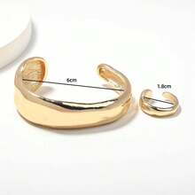 2pcs Fashionable Exaggerated Retro Geometric Wide Face Design Bracelet & Ring Jewelry Set, Suitable For Women's Daily Wear - Multicolor - View 7