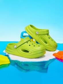 Kids Fashionable Versatile Durable Breathable Hollow Clogs, Children Beach Sandals, Kids Sandals - Green - View 1