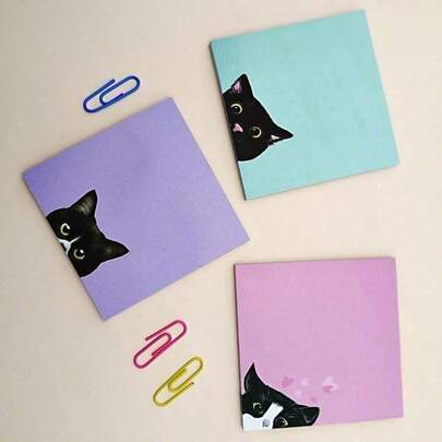 3-Piece Random Colors Cute Black Cat Sticker Set | Waterproof Matte Vinyl, Suitable For Laptops, Water Bottles, And Diaries. Very Suitable For Returning To School, Teachers, Students, And Cat Lovers!