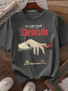 Plus Size T-Shirt For Halloween, Plus Size Graphic Streetwear T-Shirt, Casual Summer Top, Holiday Vibes - 深灰色 - 查看 2