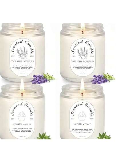 4 شموع معطرة للمنزل، شموع معطرة بالخزامى، شموع في أوعية، شموع طويلة الاستخدام 200 ساعة، مجموعة هدايا شموع معطرة مناسبة لعيد ميلاد النساء، عيد الحب، ، عيد الأم