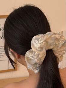 1件 2026新款梦幻夏日蓝色蕾丝刺绣甜美温柔可爱百搭大号发圈发饰 - 淺藍色 - 查看 2