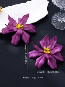 1 Pair Exaggerated Acrylic Flower & Bead Earrings, Fashion Unique Personalized Earrings For Women, Retro Elegant Vacation Style - Purple - View 2