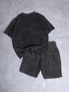 Mens Creative Oversized T-Shirt And Shorts Set American Vintage Full Print Street Wear Essential T-Shirt Set Men Graphic T-Shirt And Shorts Set Anti Sociall Social Club Print Washed T-Shirt Set - 黑色 - 查看 2