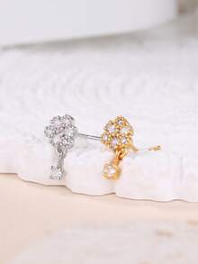 1件/4件装 L型垂坠式锆石鼻钉 – 蝴蝶心形十字鼻环，金银色垂坠式鼻孔穿刺饰品，女士款 - L Shaped Pin - 查看 10