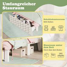 Wooden Single Bed 90x200 Cm, Children's/Youth Bed With Creative Block Design, Solid Wood Bed Frame With Slatted Base, With Drawers & Under-Bed Storage, White, Without Mattress - White - View 7