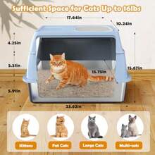 Vivifying - Caja de arena de acero inoxidable con tapa entrada frontal XL caja de arena extragrande para gatos y gatitos grandes sartén de metal extraíble para gatos con carcasa de alta cara - Azul - Ver 2