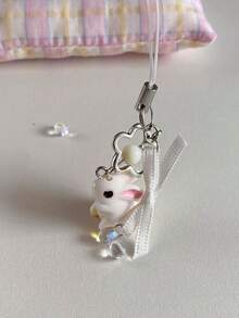 1pc Cute, Soft And Sweet 3D Carved Rabbit Phone Strap, Bag Charm, Key Chain - Multicolor - View 4