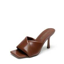 Women High Heels Stiletto Mule Sandals, Sexy Open Toe Slip On Sandals For Party Dressy Prom Wedding Casual Wearing - 棕色 - 查看 2