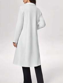 Plus Size Casual Daily Solid Color Front Button Lab Coat/White Coat - White - View 3
