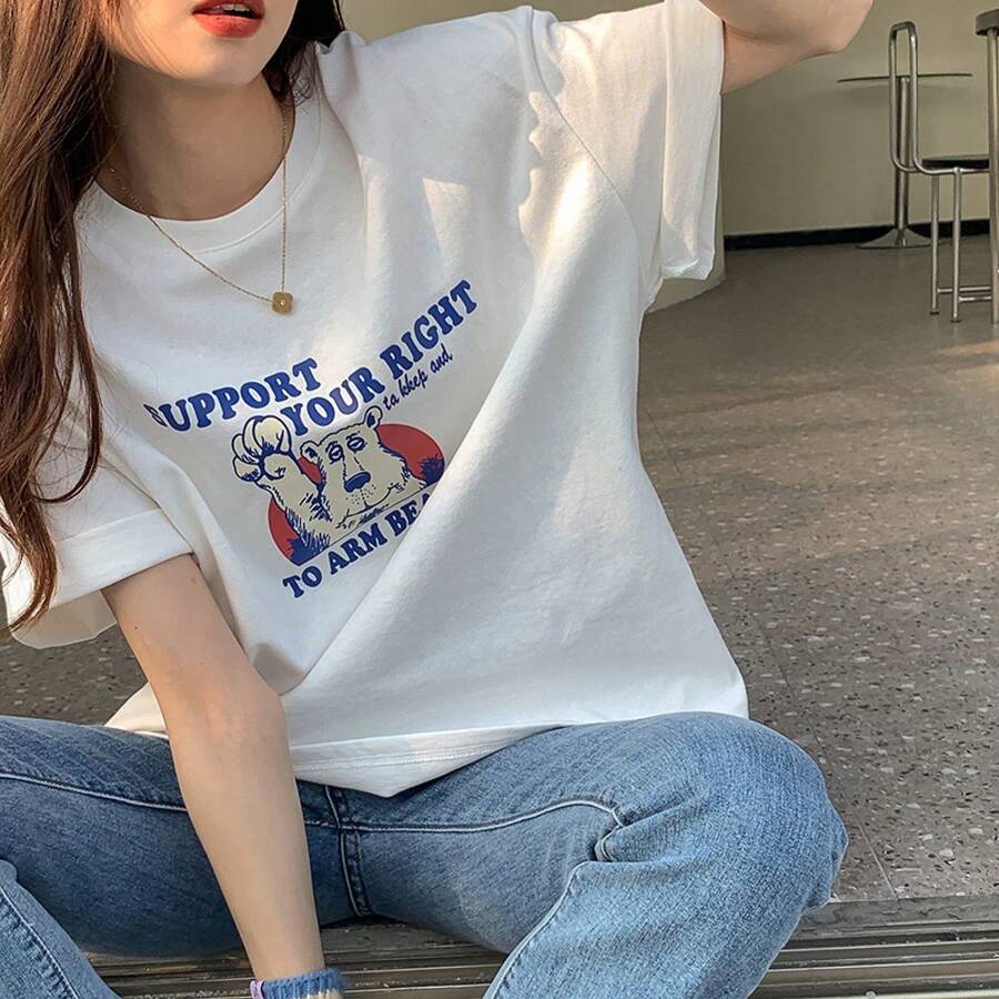 ¡Las camisetas más vendidas de 2026!Camisetas de manga corta estampadas para mujer, ideales para transmisiones en vivo, con un diseño inspirado en , adecuadas para figuras pequeñas, camisetas versátiles de cuello redondo,  al por mayor para comercio exterior. - Conejo beige - Ver 1