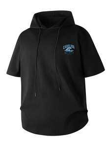 Men's Spring Letter Print Hooded T-Shirt T-Shirt Top, Short Sleeve, Couple Matching, Suitable For Spring, Summer And Autumn - Black - View 3