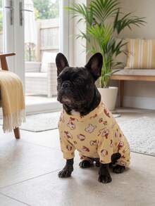 狗狗夏季防掉毛睡衣 - 透气高弹全包覆宠物连体衣，夏季防舔舐防虫连体衣，适合中大型犬，全身印花狗狗服装 - 可爱狗狗和爪印图案 - 彩色 - 查看 5