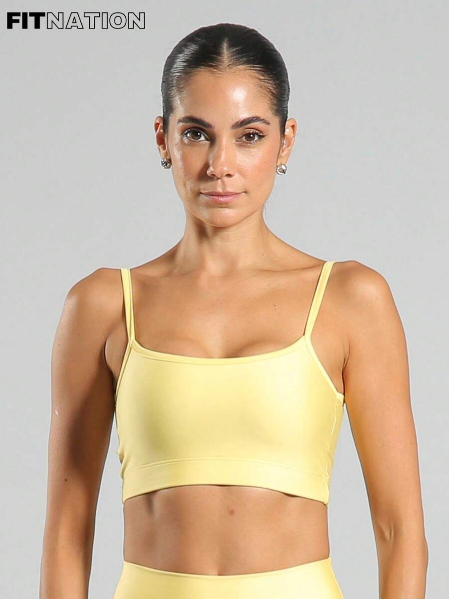 FITNATION Top Fitness Top With Thin Straps And Microfiber Lining, ZERO Transparency And HIGH Support. - Yellow - View 1