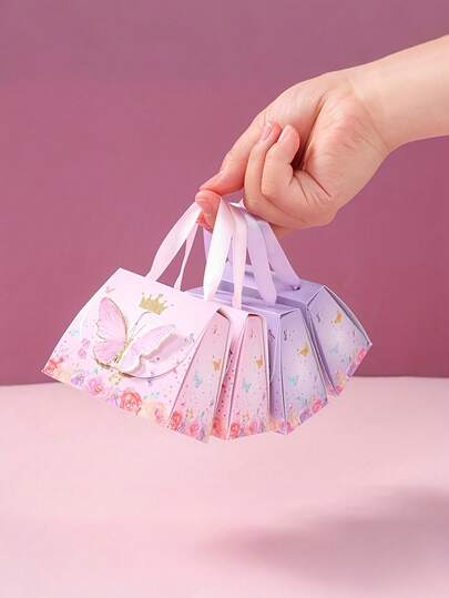 Bộ 10 túi giấy đựng quà hình bướm và vương miện màu hồng và tím, thích hợp cho tiệc mừng em bé chào đời, đám cưới, tiệc sinh nhật - Trang trí tiệc chủ đề bướm với thiết kế vương miện và bướm, dùng để đóng gói quà tặng nhỏ.