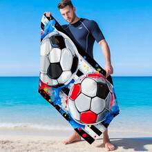 1pc Football Pattern Beach Towel, Super Absorbent Quick Dry Towel For Swimming, Soft And Lightweight Beach Blanket, Suitable For Beach, Swimming, Outdoor Camping Travel, Ideal Beach Essential - A - View 4