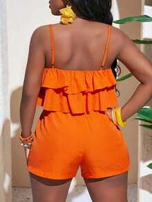 2025 Summer New Arrivals, Music Festival, Easter, St. Patrick's Day, Western Style, Nomadic Style, Birthday Party, Graduation, Student Wear, Casual Daily Outfit, Vacation, Cruise Travel, Beach, Sunbathing, Fashion Influencer Style, Double-Layer Ruffle Cami Tank Top Set For Women - 多色 6 - 查看 7