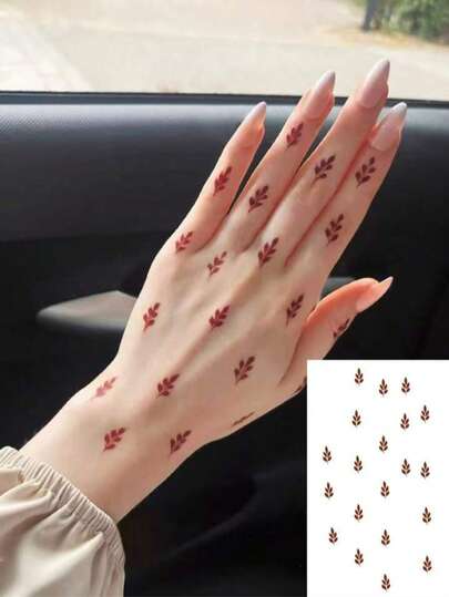 2 miếng dán hình xăm henna tạm thời kiểu Y2K, hình xăm tay họa tiết lá đỏ, chống thấm nước và mồ hôi, thích hợp sử dụng.