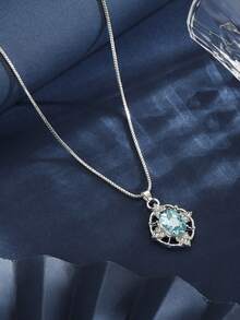 1pc Fashionable European And American Style Minimalist Elegant Blue Glass Pendant Necklace, Versatile Daily Wear For Women - Baby Blue - View 2