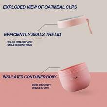 可重复使用的燕麦酸奶杯，轻便保温燕麦杯，持久保冷加热，便携式早餐小工具，微波炉适用 - 彩色 - 查看 4