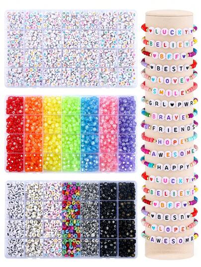 Colored Round Letter Beads Kits, Various Styles Colorful Letter Beads For Jewelry Making, DIY Bracelets Necklaces Earrings Mobile Phone Charms Accessories Friendship Gifts