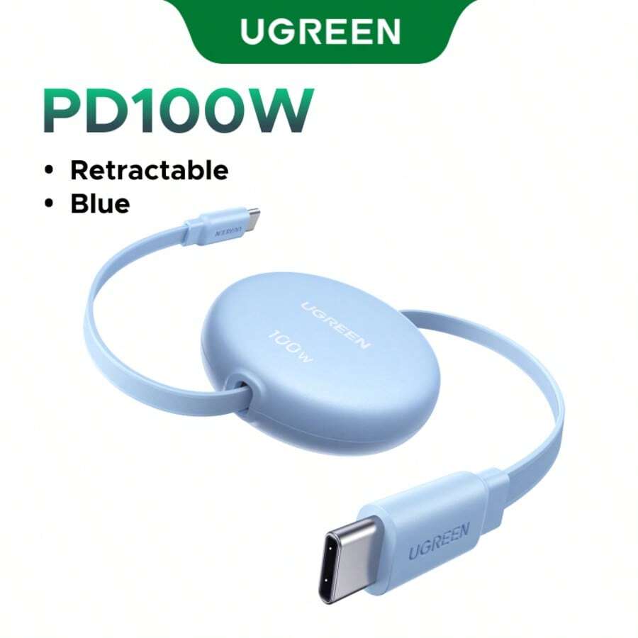 UGREEN 100W Nexode 可伸缩 USB-C 数据线,Type-C 接口,USB-C 充电线,适用于 17/16/15、Pro/Air、Galaxy S25/S24/S23、Pro/Air、Pixel 10/9、Switch 等设备。 - 淺藍色 - 查看 1