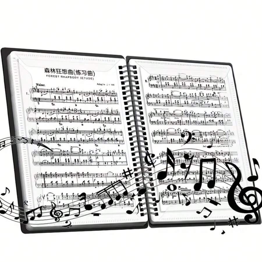 1个A4螺旋装订钢琴乐谱文件夹 | 扁平设计，专业乐谱收纳，适用于合唱团、乐队、音乐家、艺术家、表演者、独奏会、课堂、练习 - 黑色，坚固的螺旋装订，耐用材质，兼容三角钢琴/键盘，可容纳10页/20张乐谱，小型音乐家乐谱文件夹，耐用A4乐谱夹，乐谱文件 - 黑色 - 查看 1