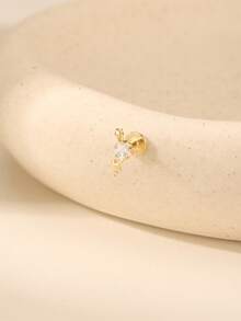 SereneSpark 1 chiếc khuyên tai bạc S925 hình ngôi sao năm cánh đính đá Cubic Zirconia, kiểu dáng phẳng, thích hợp cho xỏ khuyên sụn tai, vành tai, vành tai, v.v., quà tặng cho phái nữ. - Vàng - Xem 2